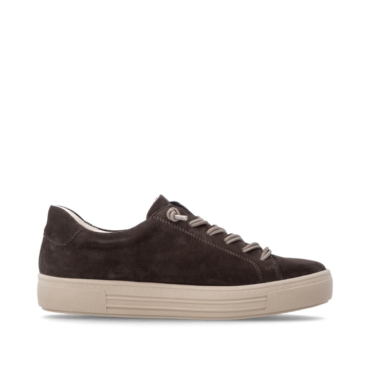 Baskets basses remonte marron pour femmes D0920-25 avec fermeture éclair. Côté intérieur de la chaussure.