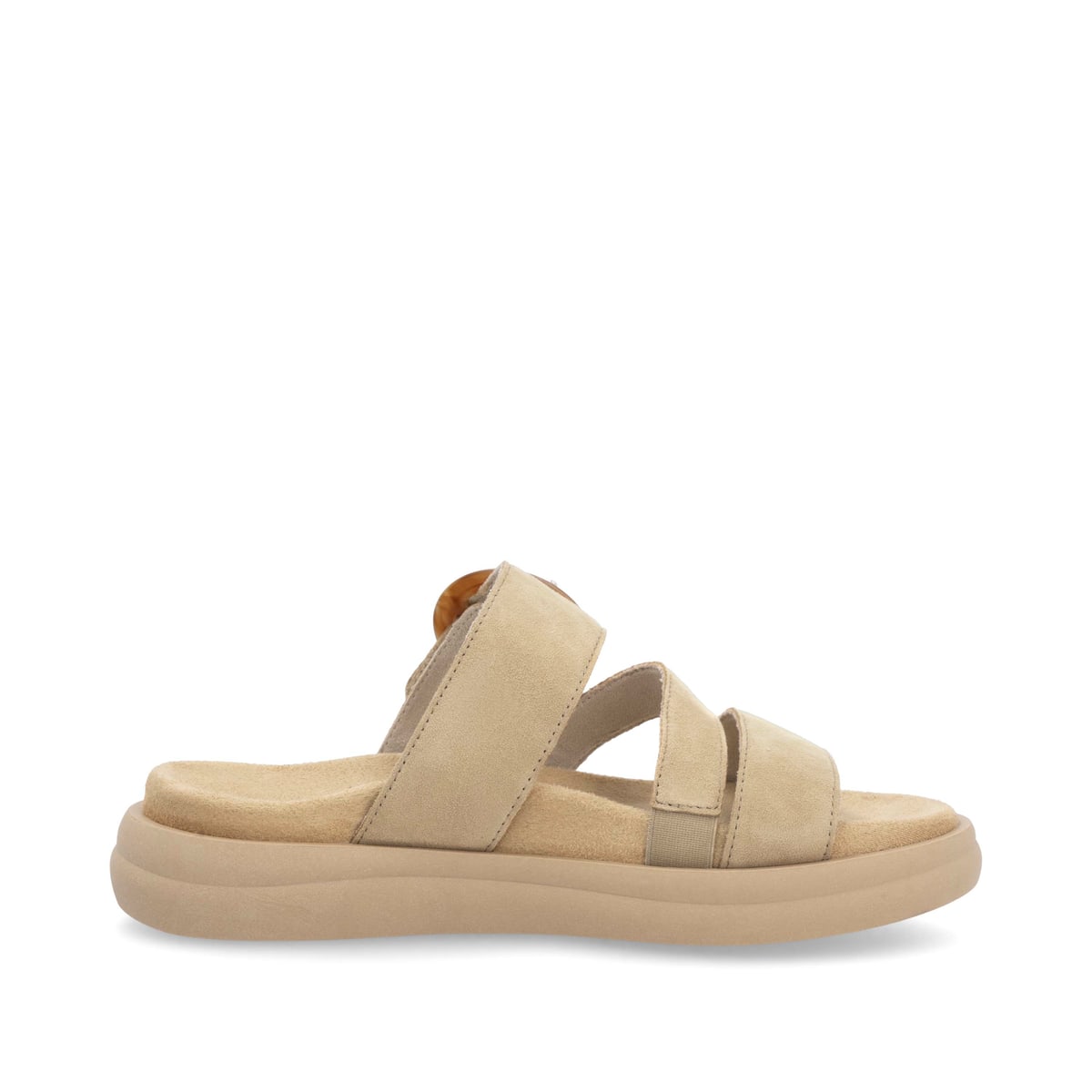 Beige remonte Damen Pantoletten D2N53-62 mit einem Klettverschluss. Schuh Innenseite.