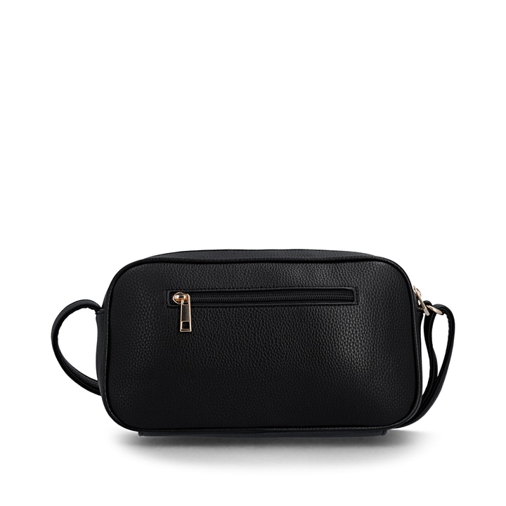 Sac à main remonte Q0668-01 noir avec détails dorés et fermeture éclair. Arrière.