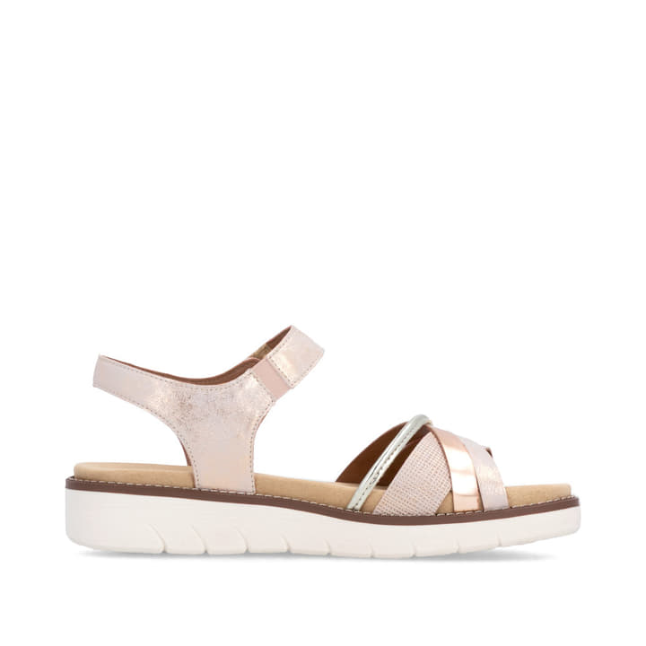 Rosafarbene vegane remonte Riemchensandalen D2058-31 mit einem Klettverschluss. Schuh Innenseite.