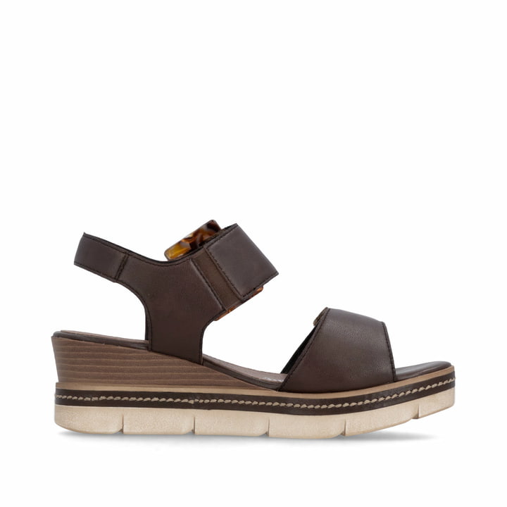 Dunkelbraune remonte Keilsandaletten D2L53-25 mit trendiger Schnalle. Schuh Innenseite.
