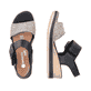 Schwarze remonte Keilsandaletten D6453-01 mit einem Klettverschluss. Schuh von oben, liegend.