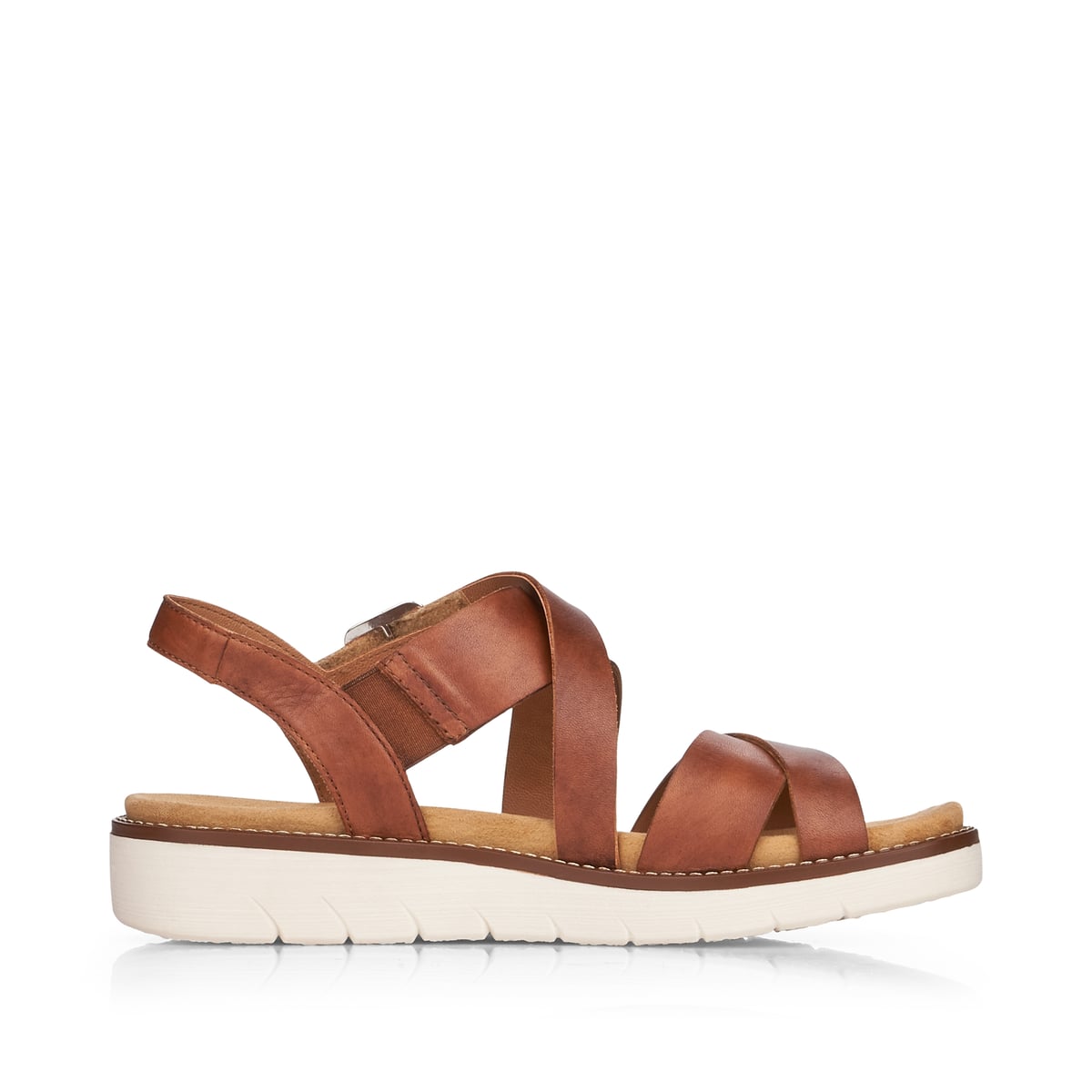 Braune remonte Riemchensandalen D2060-24 mit einem Klettverschluss. Schuh Innenseite.