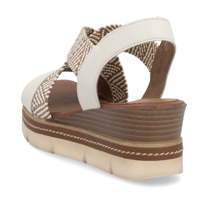 Beige remonte Keilsandaletten D2L54-60 mit Gummizug sowie weicher Innensohle. Schuh von hinten.