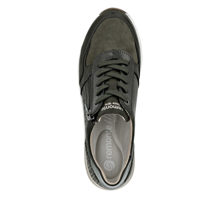 Baskets basses remonte vertes pour femme D0T16-54 avec fermeture éclair. Semelle extérieure de la chaussure.