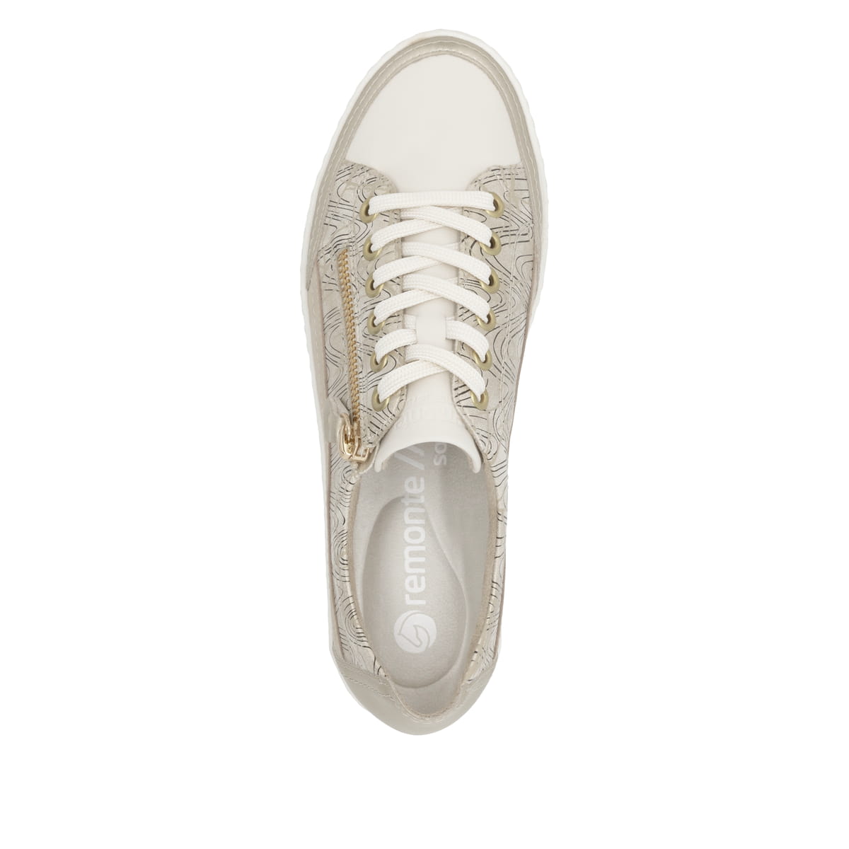 Goldene remonte Damen Sneaker Low D5826-91 mit einem Reißverschluss. Schuh von oben.