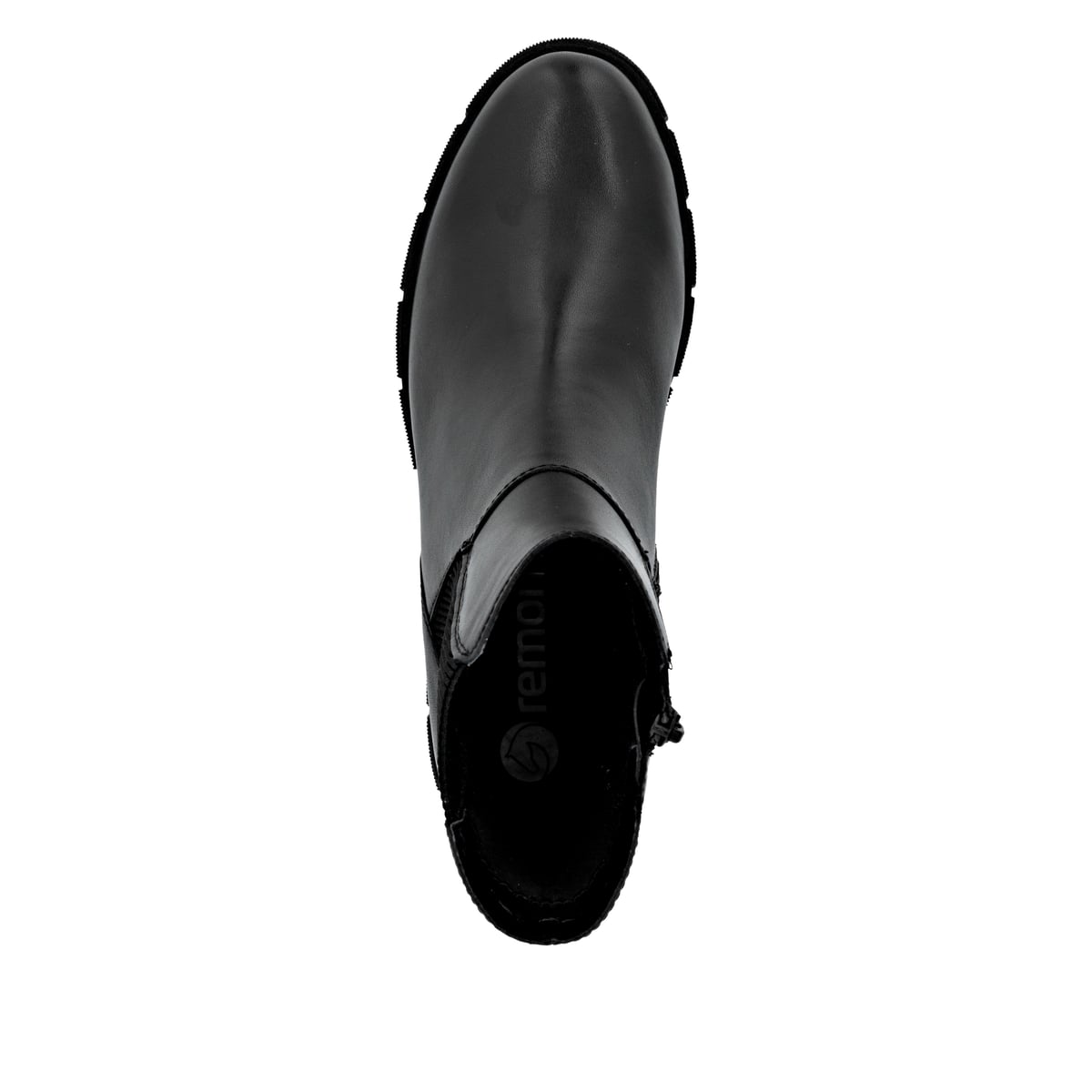 Schwarze remonte Chelsea Boots D2S70-00 mit Reißverschluss sowie Komfortweite G. Schuh von oben.