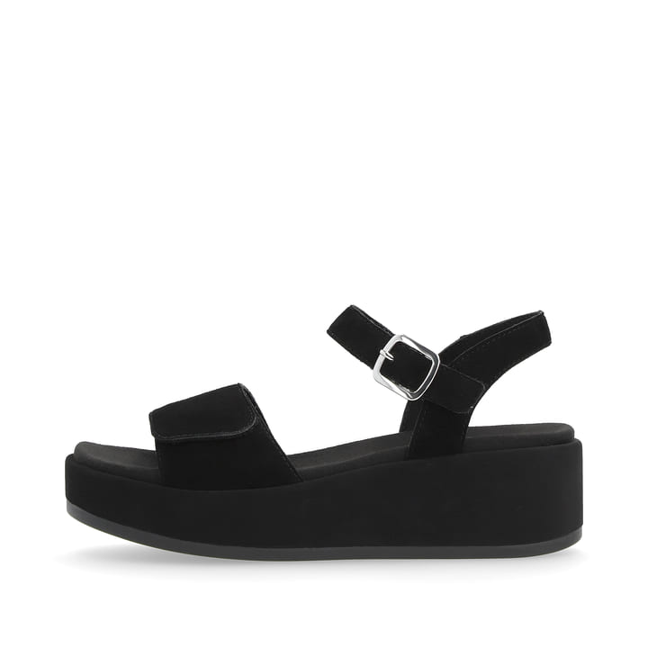 Schwarze remonte Damen Riemchensandalen D1N50-00 mit einem Klettverschluss. Schuh Außenseite.