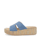 Blaue remonte Damen Pantoletten D1N55-14 mit Gummizug sowie weicher Einlegesohle. Schuh Außenseite.