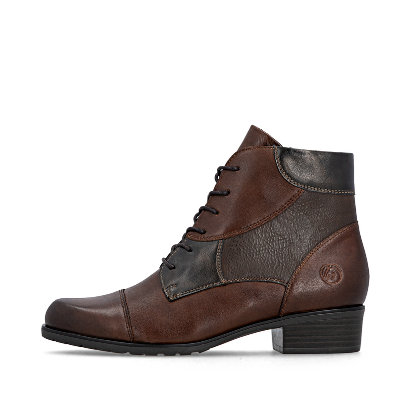 Braune remonte Damen Stiefeletten D6882-23 mit einem Reißverschluss. Schuh Außenseite.