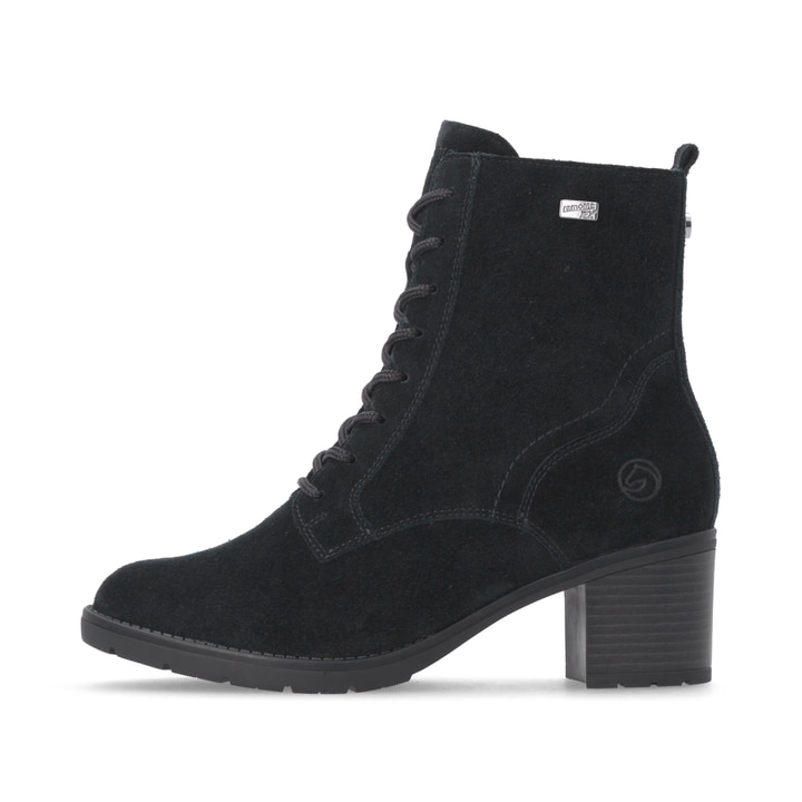 Schwarze remonte Damen Schnürstiefel D2A80-02 mit wasserabweisender TEX-Membran. Schuh Außenseite.