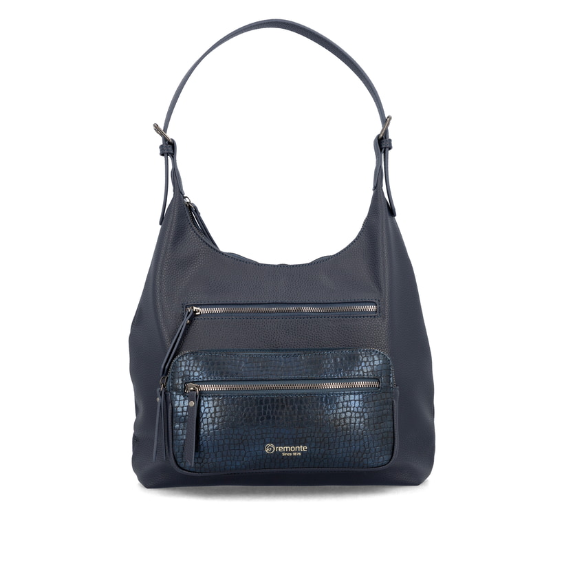 Sac bandoulière remonte Q0725-14 en bleu avec un compartiment principal spacieux, fermeture éclair et deux poches extérieures. Face avant.