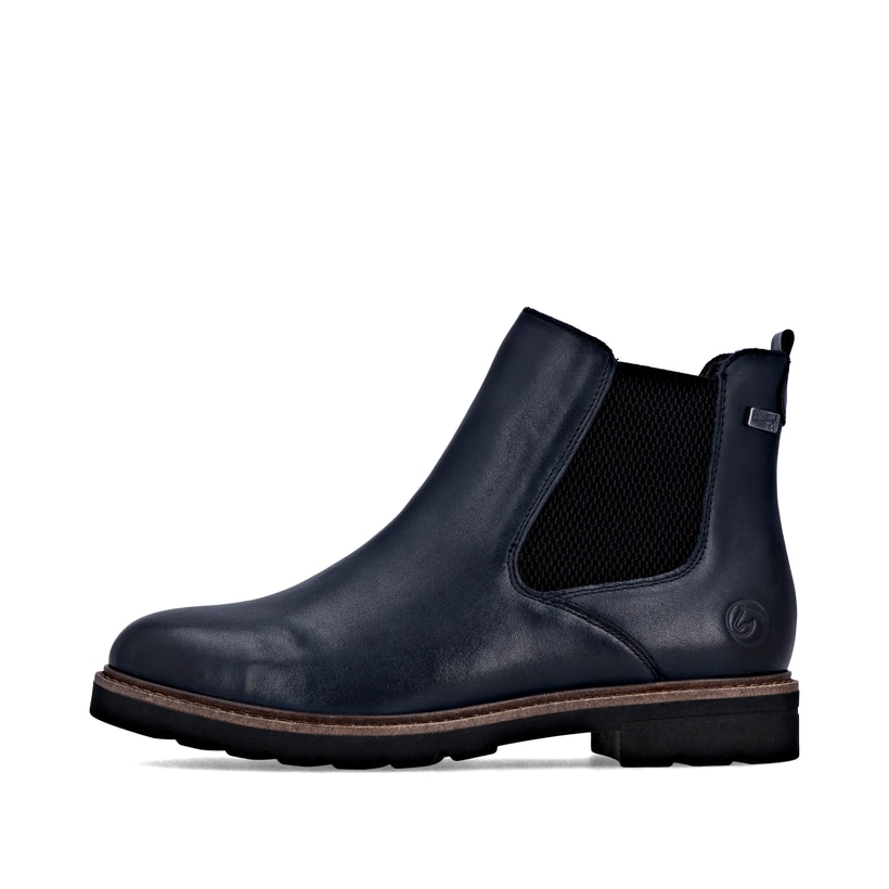 Blaue remonte Chelsea Boots D2Q70-14 mit wasserabweisender remonteTEX-Membran. Schuh Außenseite.