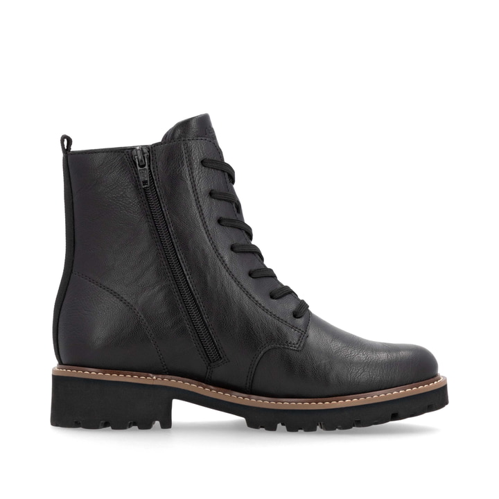 Schwarze remonte Damen Schnürstiefel D8661-00 mit einem Reißverschluss. Schuh Innenseite.