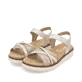 Metallische vegane remonte Riemchensandalen D2058-90 mit einem Klettverschluss. Schuhpaar seitlich schräg.