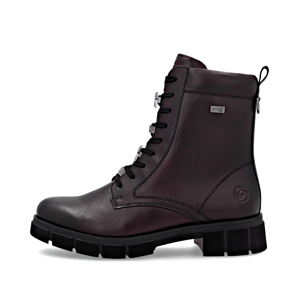Rote remonte Damen Schnürstiefel D2S73-35 mit wasserabweisender TEX-Membran. Schuh Außenseite.