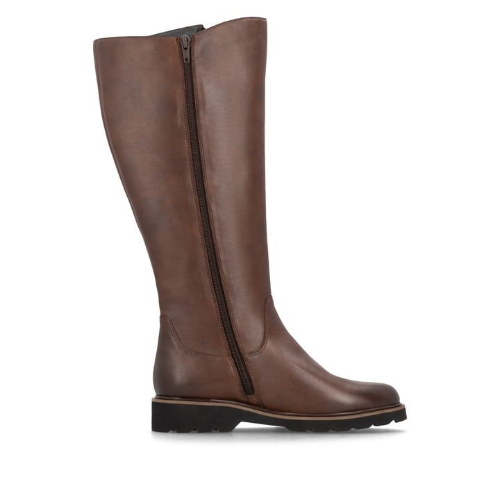 Braune remonte Hochschaftstiefel D3S74-22 mit Reißverschluss sowie Extraweite H. Schuh Innenseite.