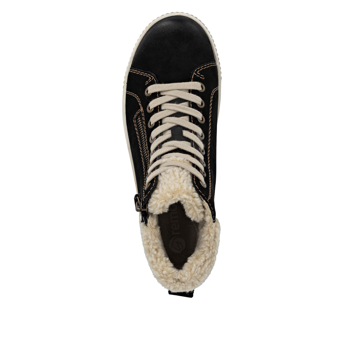 Schwarze remonte Damen Schnürstiefel D0770-03 mit wasserabweisender TEX-Membran. Schuh von oben.
