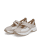 Graue remonte Ballerinas D0G08-40 mit einem Klettverschluss sowie Extraweite H. Schuhpaar seitlich schräg.