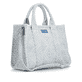 Sac à main remonte Q0766-12 bleu avec tissu tressé et fermeture éclair. Côté gauche.