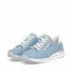Blaue remonte Damen Sneaker Low R6716-12 mit Reißverschluss sowie Komfortweite G. Schuhpaar seitlich schräg.
