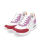 Weiße remonte Damen Sneaker Low D2H00-82 mit Reißverschluss sowie Extraweite H. Schuhpaar seitlich schräg.
