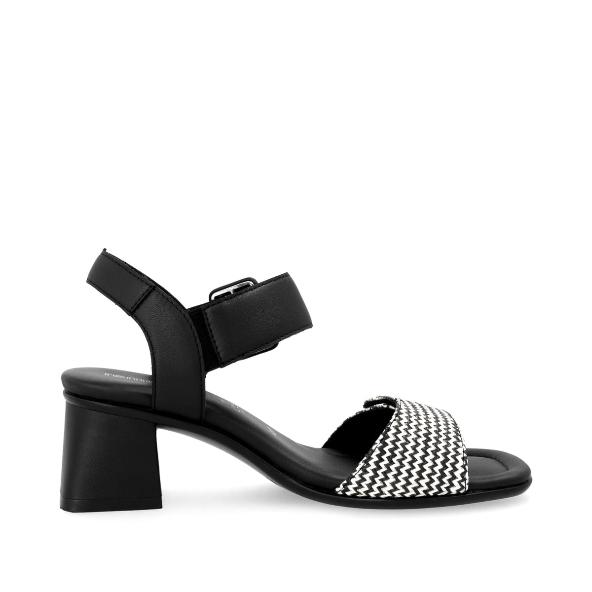 Schwarze remonte Riemchensandaletten D1K51-03 mit einem Klettverschluss. Schuh Innenseite.