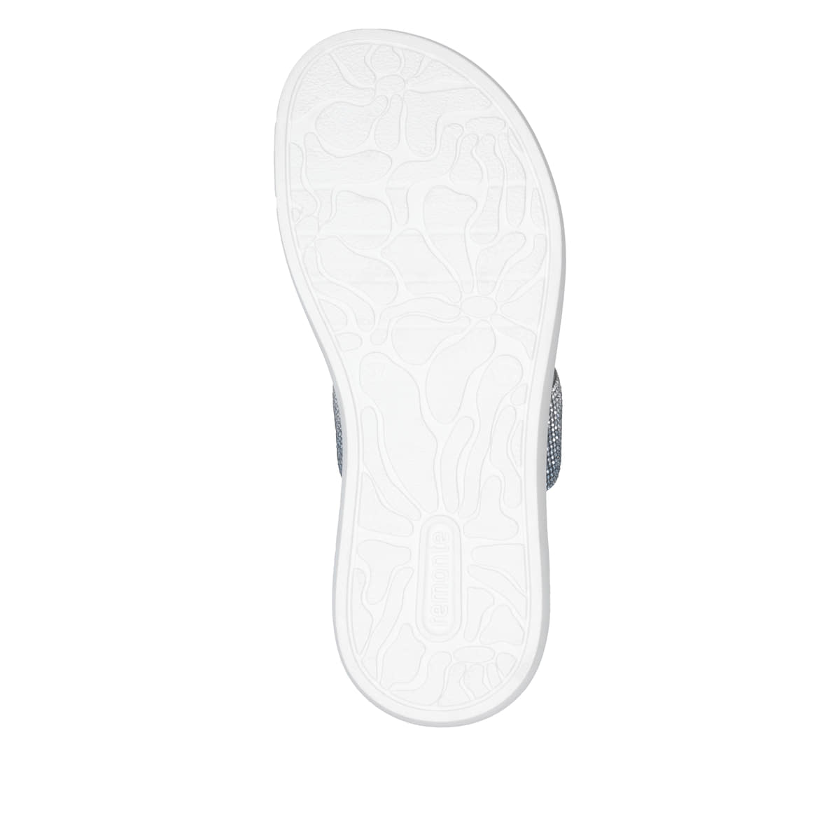 Blaue vegane remonte Damen Pantoletten D2N50-14 mit einem weichen Fußbett. Schuh Laufsohle.