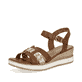 Nussbraune remonte Keilsandaletten D6461-24 mit einem Klettverschluss. Schuh seitlich schräg.