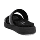 Schwarze vegane remonte Damen Pantoletten D2N50-03 mit einem weichen Fußbett. Schuh von hinten.