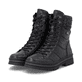 Schwarze remonte Damen Schnürstiefel D2U70-03 mit wasserabweisender TEX-Membran. Schuhpaar seitlich schräg.