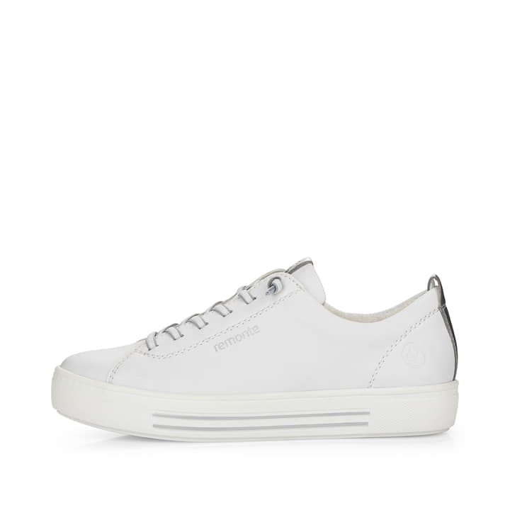 Weiße remonte Damen Sneaker Low D0913-80 mit Schnürung sowie der Komfortweite G. Schuh Außenseite.