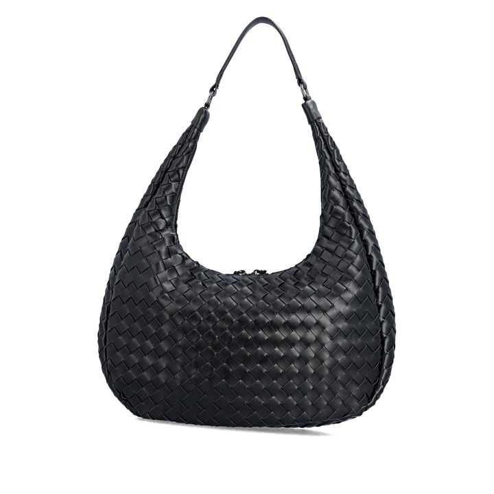 Sac à main remonte Q0774-00 noir tressé et avec compartiment zippé. Arrière.