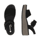 Schwarze remonte Keilsandaletten D1N54-01 mit einem Klettverschluss. Schuh von oben, liegend.