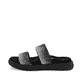 Schwarze vegane remonte Damen Pantoletten D2N50-03 mit einem weichen Fußbett. Schuh Außenseite.