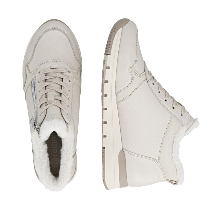 Weiße remonte Damen Sneaker R6773-80 mit wasserabweisender remonteTEX-Membran. Schuh von oben, liegend.