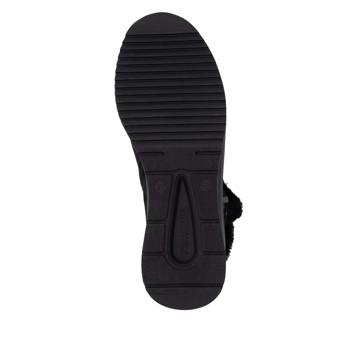 Schwarze remonte Damen Kurzstiefel D0T82-02 mit wasserabweisender TEX-Membran. Schuh Laufsohle.