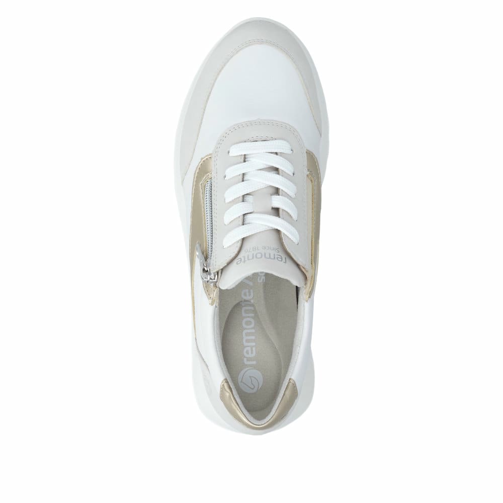Weißgraue vegane remonte Damen Schnürschuhe D2V02-80 mit einem Reißverschluss. Schuh von oben.
