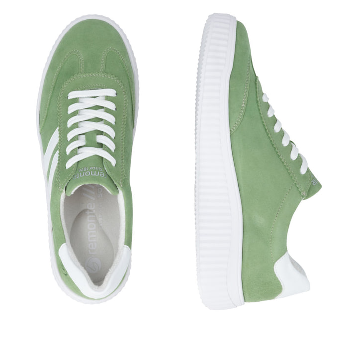 Grüne remonte Damen Schnürschuhe D3E00-52 mit der Extraweite H. Schuh von oben, liegend.