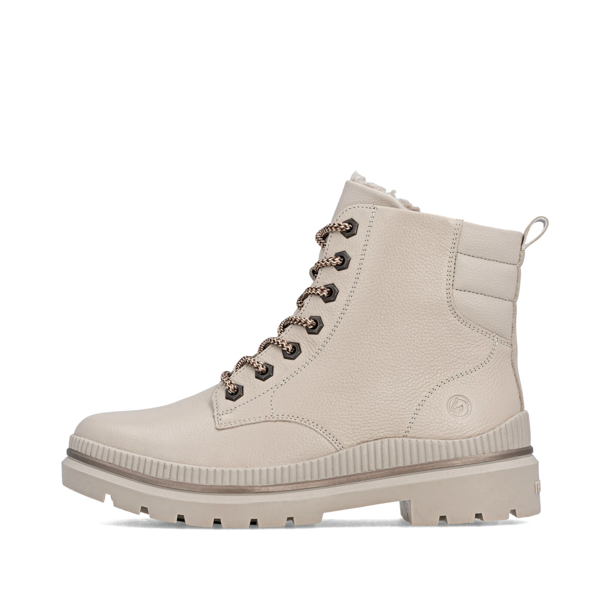 Beige remonte Damen Schnürstiefel D0C82-60 mit griffiger Glass-Fibre Sohle. Schuh Außenseite.