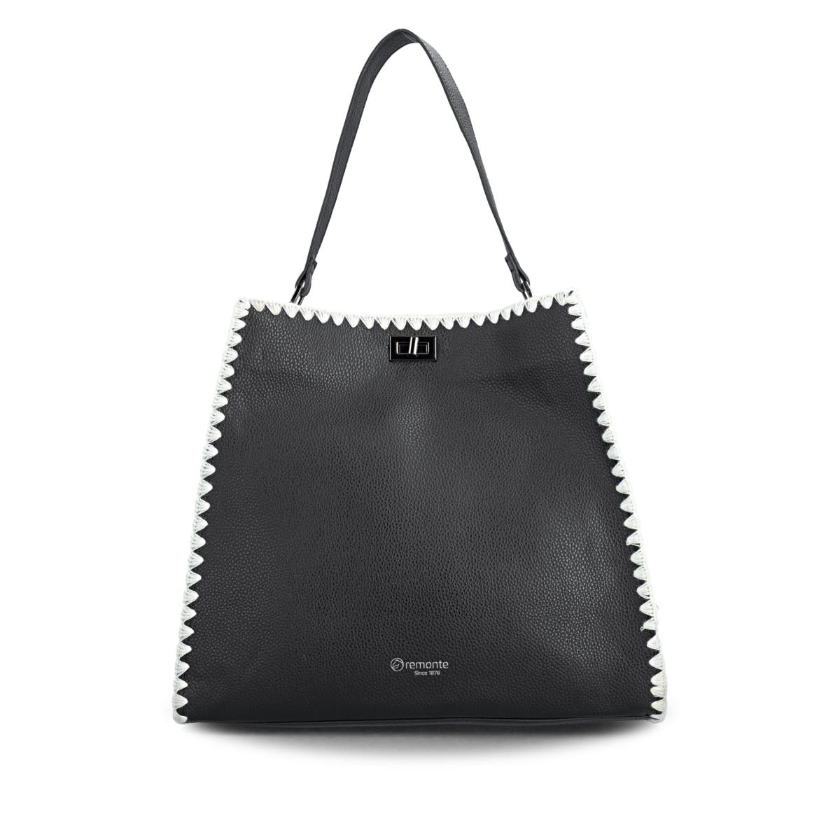 Cabas remonte Q0771-00 noir avec bordure crochetée, bretelles amovibles et poche intérieure amovible. Devant.