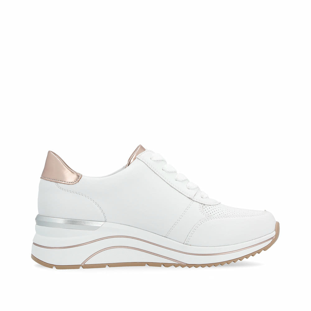 Weiße remonte Damen Sneaker Low D0T04-80 mit Reißverschluss sowie Extraweite H. Schuh Innenseite.