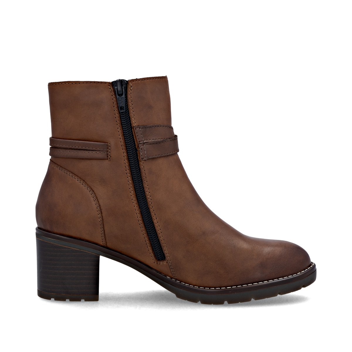 Bottines remonte marron pour femme D2A73-25 avec fermeture éclair. Chaussure vue de l'arrière.