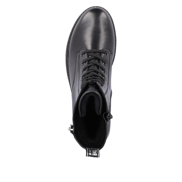 
Tiefschwarze remonte Damen Schnürstiefel D0W71-01 mit Schnürung und Reißverschluss. Schuh von oben