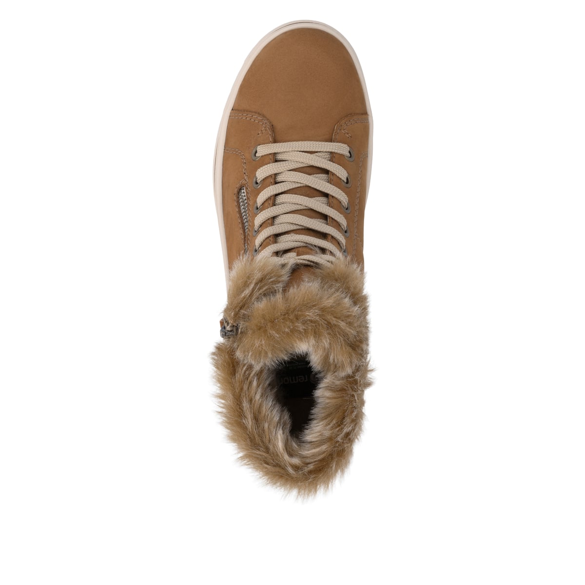 Cognacfarbene remonte Damen Schnürstiefel D2U73-22. Schuh von oben.