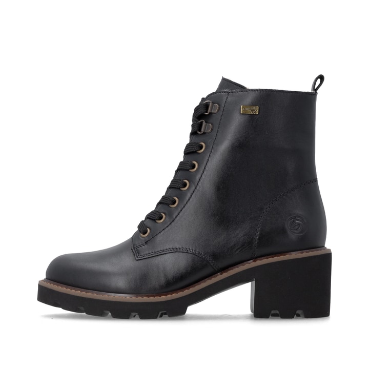 Schwarze remonte Damen Schnürstiefel D0A81-03 mit wasserabweisender TEX-Membran. Schuh Außenseite.