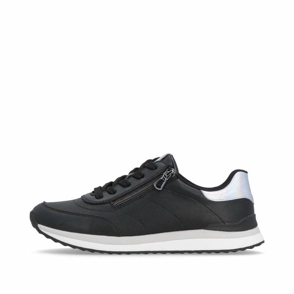 Schwarze remonte Damen Sneaker Low D3F00-03 mit einem Reißverschluss. Schuh Außenseite.