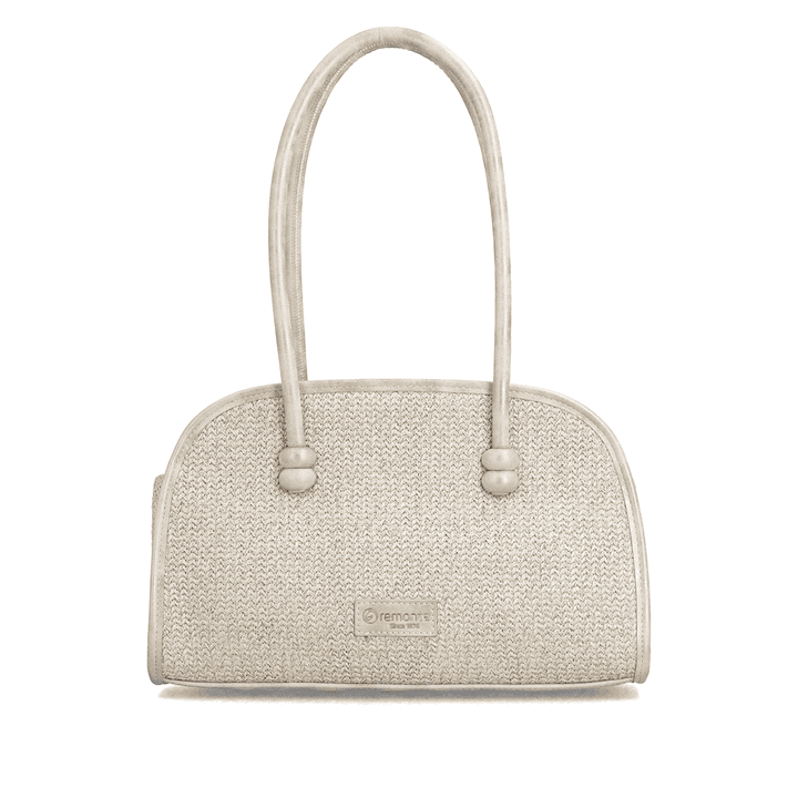 Sac à main remonte Q0768-60 beige avec poignées de transport avec perles décoratives et fermeture éclair. Devant.