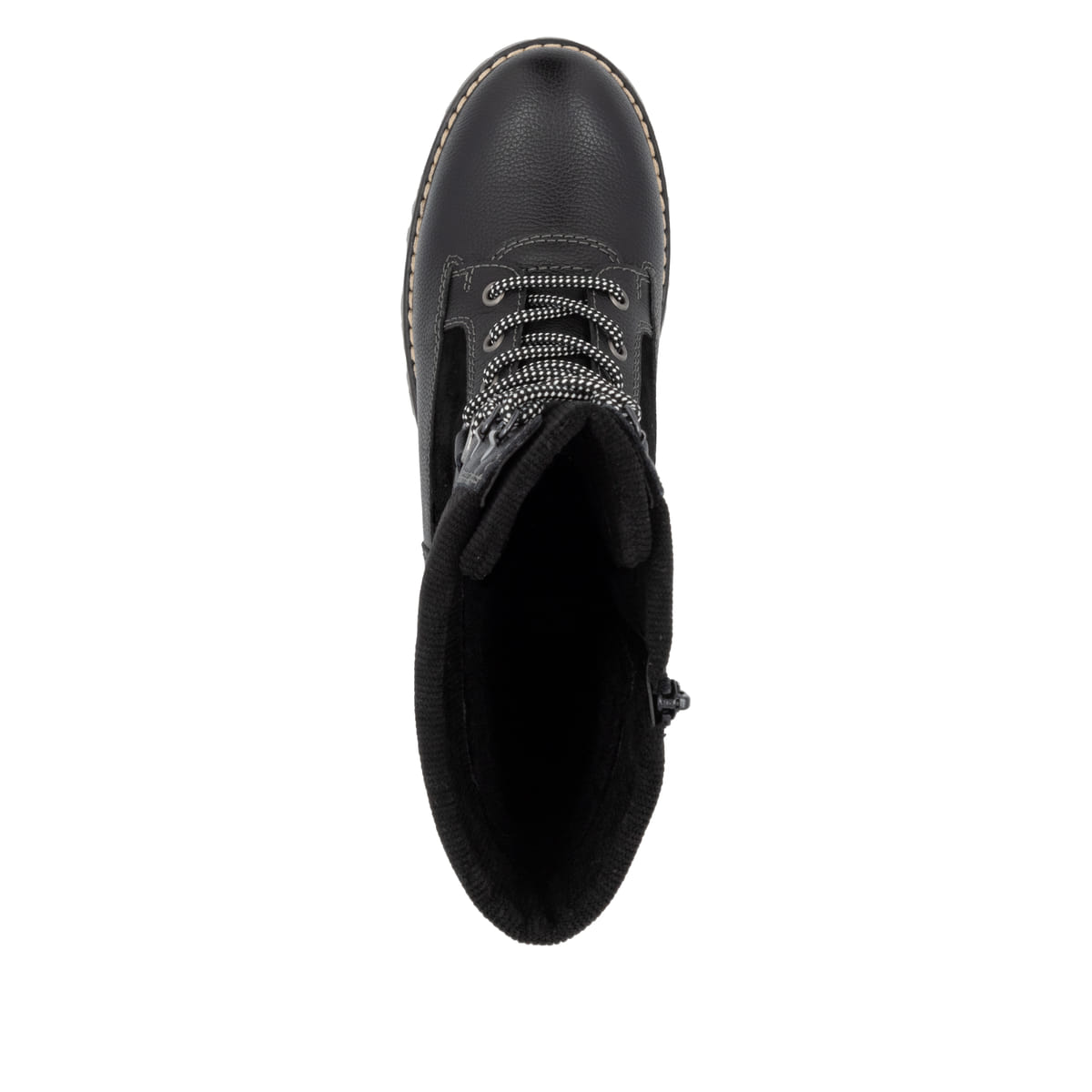 Tiefschwarze remonte Damen Schnürstiefel D9380-02 mit Flip-Grip Sohle. Schuh Laufsohle.