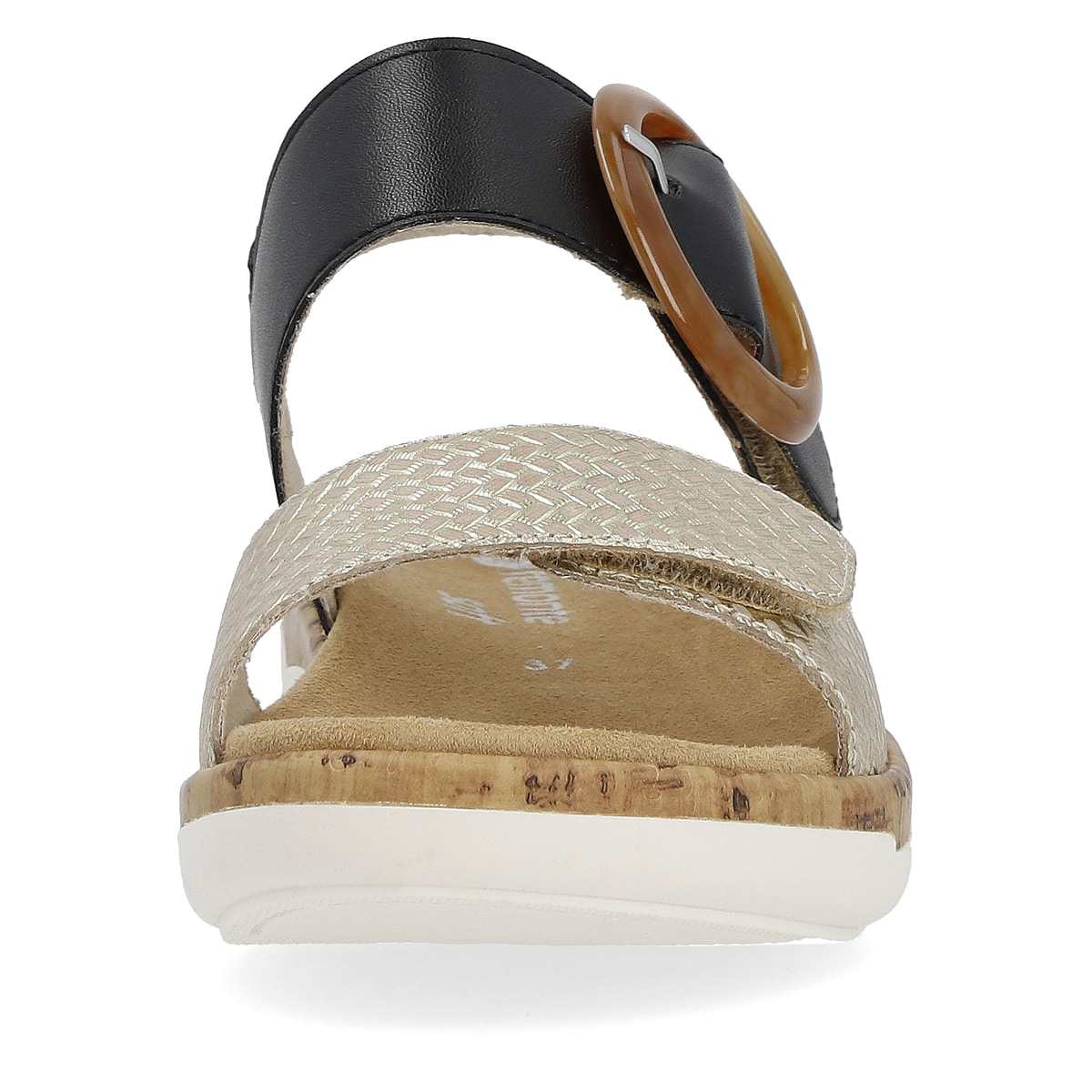 Stahlschwarze remonte Damen Riemchensandalen R6853-02 mit einem Klettverschluss. Schuh von vorne.